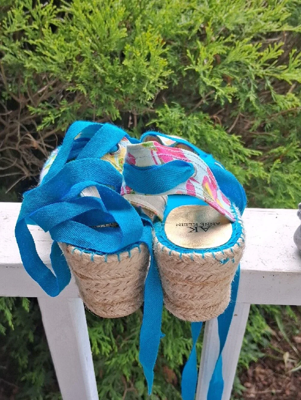 Anne Klein Floral Espadrille Sandals with Bright Blue Ties